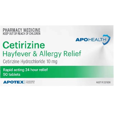 ApoHealth Cetirizine Hayfever & Allergy Relief (certizine hydrochloride) 10mg Tablets 50