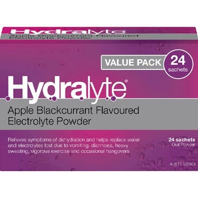 Hydralyte Electrolyte Powder Apple Blackcurrant Flavour 24 Sachets