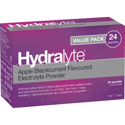 Hydralyte Electrolyte Powder Apple Blackcurrant Flavour 24 Sachets