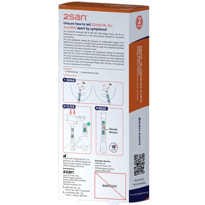 2SAN Covid-19, Influenza A/B and RSV Pen Test 2 Pack