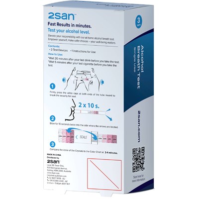 2SAN Alcohol Breath Test (Single Use) 3 Pack