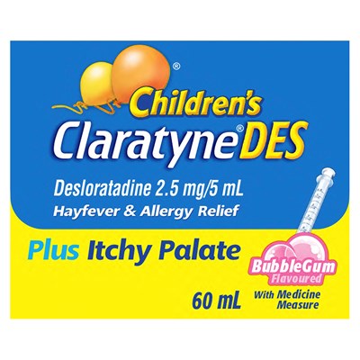 Children's Claratyne DES Hayfever & Allergy Relief Bubblegum Syrup for Kids 60mL