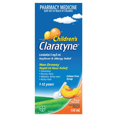 Children's Claratyne Allergy & Hayfever Relief Syrup Peach Flavour 150mL