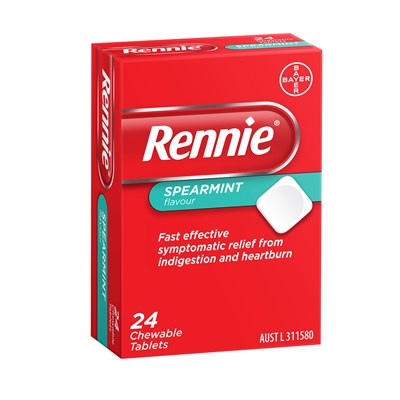 Rennie Indigestion and Heartburn Relief Spearmint 24 Chewable Tablets