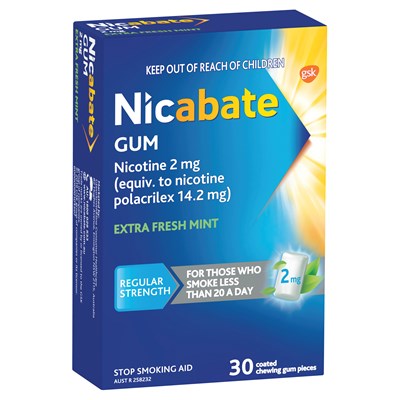 Nicabate Gum 2mg Regular Strength Fresh Mint 30 Pack