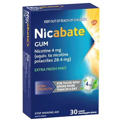 Nicabate Gum 4mg Extra Strength Fresh Mint 30 Pack