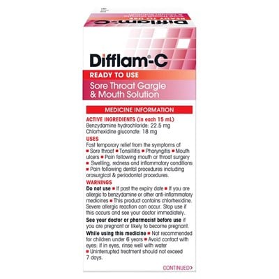 Difflam-C Ready To Use Sore Throat Gargle & Mouth Solution 200mL