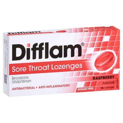 Difflam Sore Throat Lozenges Raspberry Flavour 16s