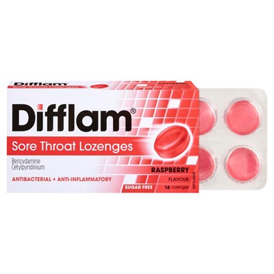 Difflam Sore Throat Lozenges Raspberry Flavour 16s