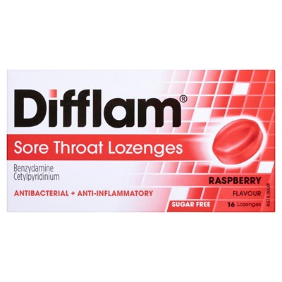 Difflam Sore Throat Lozenges Raspberry Flavour 16s