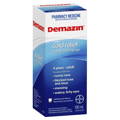 Demazin Kids 6+ Cold Relief Colour Free Syrup 100mL
