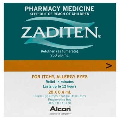 Zaditen Sterile Eye Drops 20 x 0.4mL pack