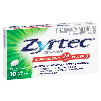 Zyrtec Rapid Acting Hayfever & Allergy Relief Antihistamine Mini Tablets 10 Pack