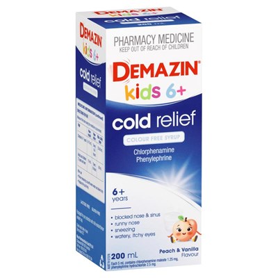 Demazin Kids 6+ Cold Relief Colour Free Syrup 200mL
