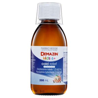 Demazin Kids 6+ Cold Relief Colour Free Syrup 200mL