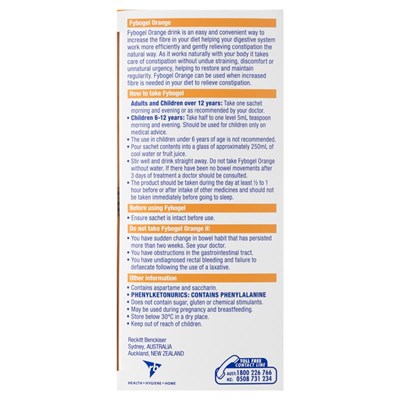 Fybogel Fibre Constipation Relief Supplement Sachets Orange 30 Pack
