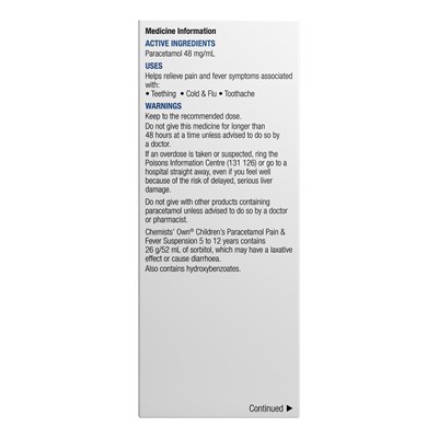 Chemists' Own Paracetamol 5-12 Years Suspension 100mL