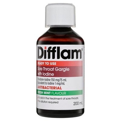Difflam Ready to Use Sore Throat Gargle with Iodine 200mL