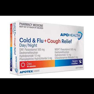 ApoHealth Cold & Flu + Cough Relief Day & Night 24 Capsules
