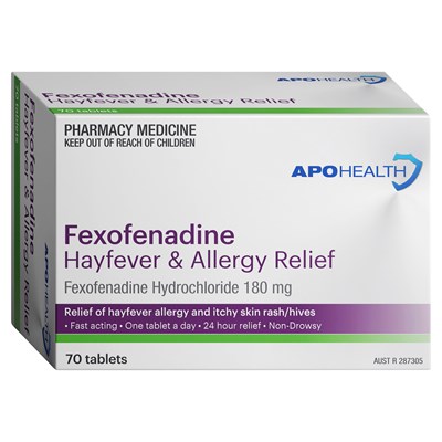 ApoHealth Fexofenadine Hayfever & Allergy Relief (fexofenadine hydrochloride) 180mg Tablets 70
