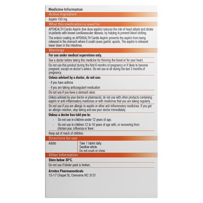 ApoHealth Cardio Aspirin 100mg 168 Tablets