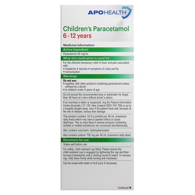 ApoHealth Children's Paracetamol 6-12 Years 200mL