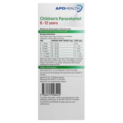 ApoHealth Children's Paracetamol 6-12 Years 200mL