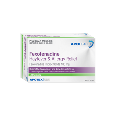 ApoHealth Fexofenadine Hayfever & Allergy Relief (fexofenadine hydrochloride) 180mg Tablets 30