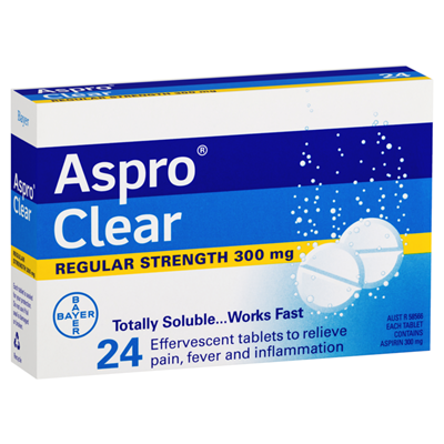 Aspro Clear Pain Relief Aspirin 24 Soluble Effervescent Tablets