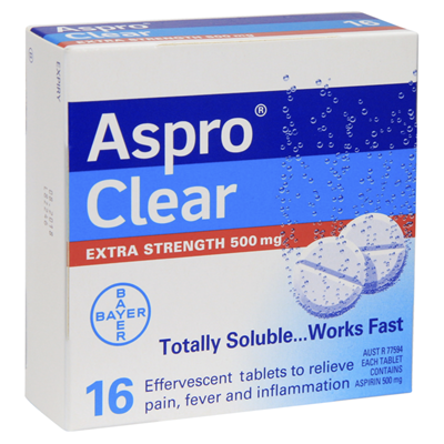 Aspro Clear Extra Strength Pain Relief Aspirin 16 Soluble Effervescent Tablets