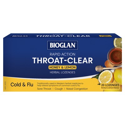 Bioglan Throat Clear Honey & Lemon Flavour 20 Lozenges