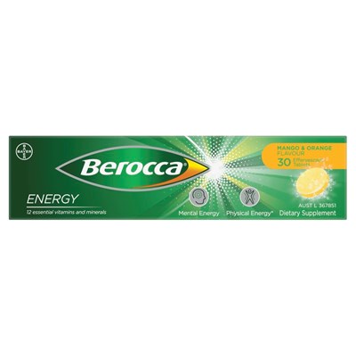 Berocca Vitamin B & C Mango & Orange Energy Effervescent 30 Tablets