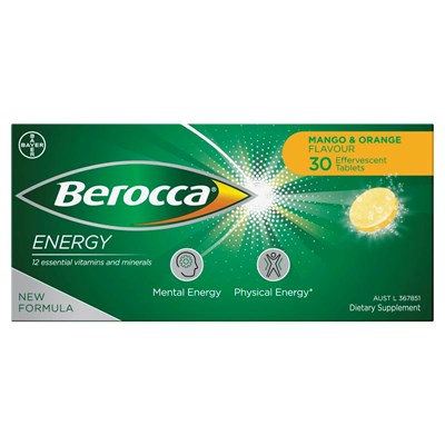Berocca Vitamin B & C Mango & Orange Energy Effervescent 30 Tablets