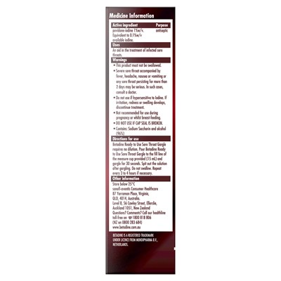 Betadine Ready to Use Sore Throat Gargle 120mL