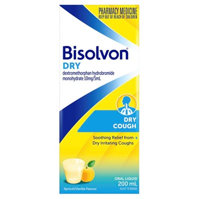 Bisolvon Dry (dextromethorphan hydrobromide monohydrate) 10mg/5mL Liquid 200mL