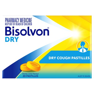 Bisolvon Dry (dextromethorphan hydrobromide monohydrate) 10.5mg Pastilles Honey Lime 20
