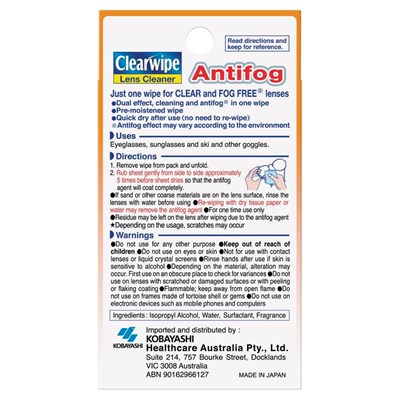 Clearwipe Lens Cleaner Anti-Fog 20 Wipes