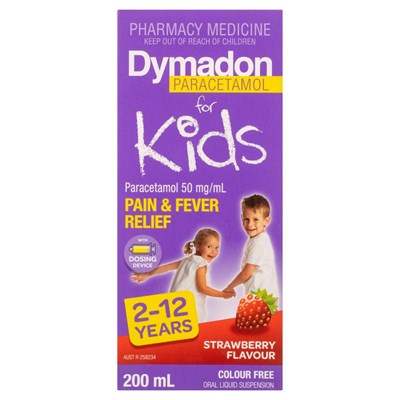 Dymadon Kids 2-12 Years Colour Free Strawberry 200mL