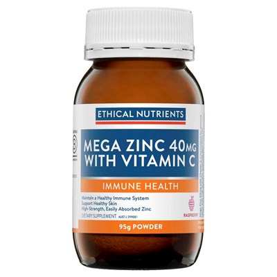 Ethical Nutrients Mega Zinc 40mg with Vitamin C Raspberry Powder 95g
