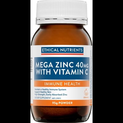 Ethical Nutrients Mega Zinc 40mg with Vitamin C Orange 95g Powder