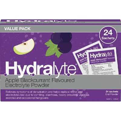 Hydralyte Electrolyte Powder Apple Blackcurrant Flavour 24 Sachets