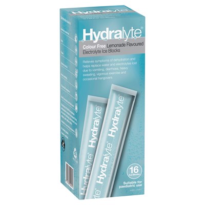 Hydralyte Electrolyte Ice Blocks Colour free Lemonade 16 Pack