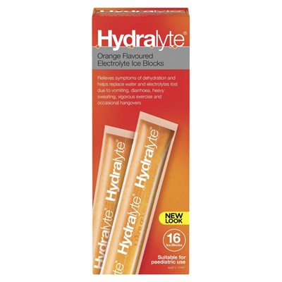 Hydralyte Electrolyte Ice Blocks Orange 16 Pack
