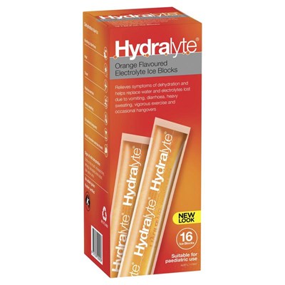 Hydralyte Electrolyte Ice Blocks Orange 16 Pack