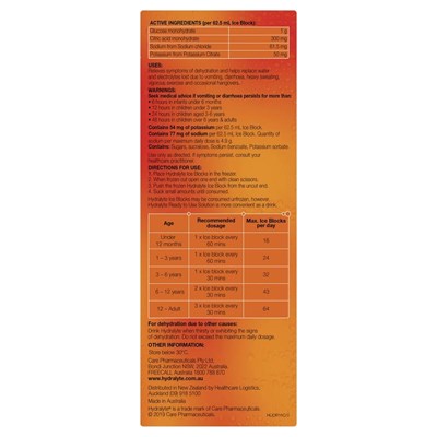 Hydralyte Electrolyte Ice Blocks Orange 16 Pack