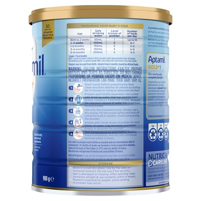 Aptamil Gold+ 1 Baby Infant Formula From Birth to 6 Months 900g