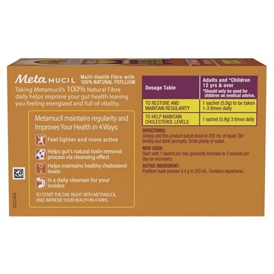 Metamucil Multi-Health Fibre with 100% Psyllium Natural Psyllium Orange Smooth 30 Dose
