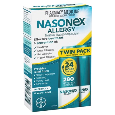 Nasonex Allergy (mometasone furoate) 50mcg Spray 2 x 140 Twin Pack
