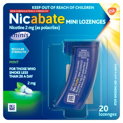 Nicabate Mini Lozenge Quit Smoking Nicotine 2mg Regular Strength Mint 20 Pack