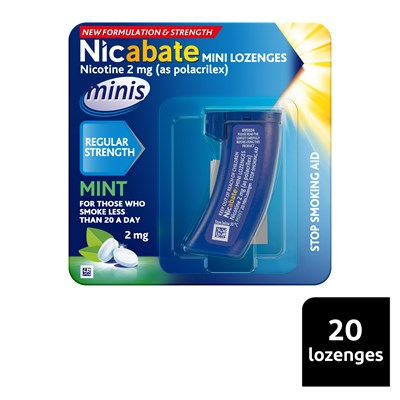 Nicabate Mini Lozenge Quit Smoking Nicotine 2mg Regular Strength Mint 20 Pack